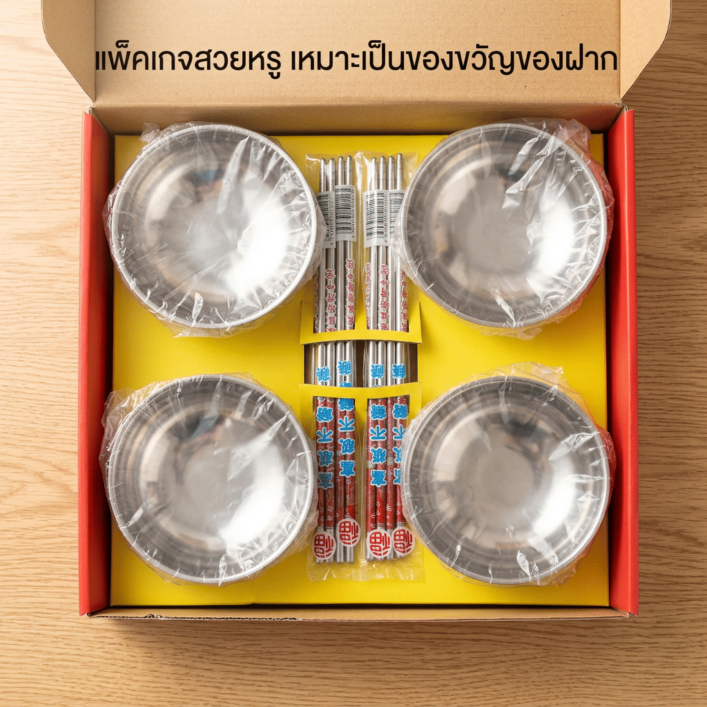 ชุดถ้วยข้าว+ตะเกียบLOVE SET SONAR สแตนเลสอย่างดี 4 ชุด_5